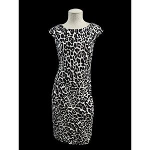 Catherine Malandrino 14 Cheetah Sheath Dress Asymmetrical‎ Ruched Bodycon cougar